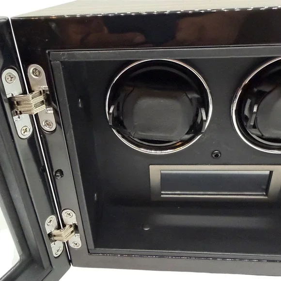 Dual Watch Winder Ebony Wood Grain Finish Black Automatic Watch Box with Adapter